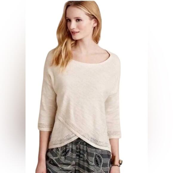 Moth Sweaters - Moth From Anthropologie Women’s Size M Crossed Pointelle Sweater Crocheted Hem